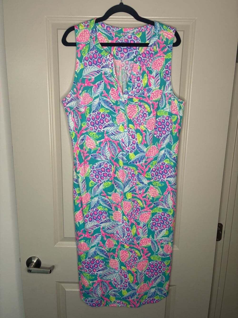 Lilly Pulitzer Naila Midi Dress in Maldives Green Turtle Wave XL Pima Cotton